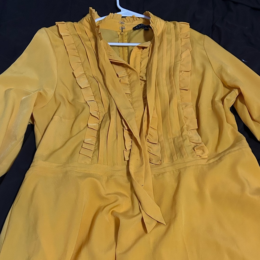 Eloquii Tie Front Dress 18 Womens Mustard Yellow Pleated Top Long
